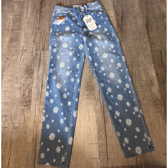 Gogo Jeans Denim - NWT GOGO High Rise Daisy Print Jeans Women’s Size 1/25 Floral Straight Leg